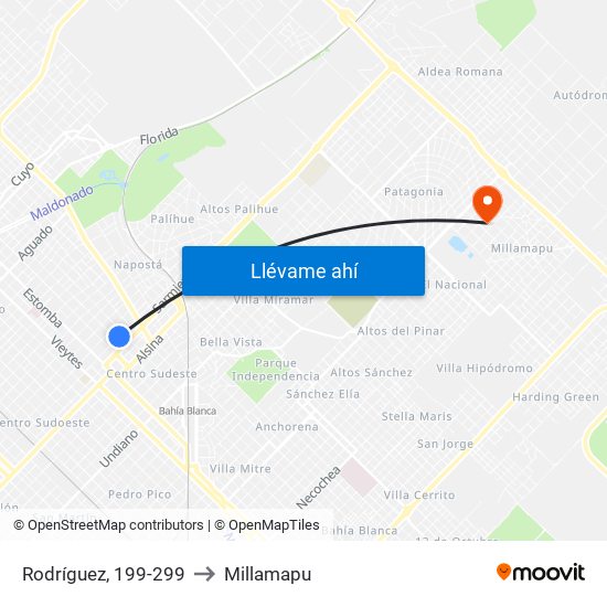 Rodríguez, 199-299 to Millamapu map
