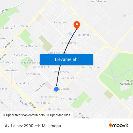 Av. Lainez 2900 to Millamapu map