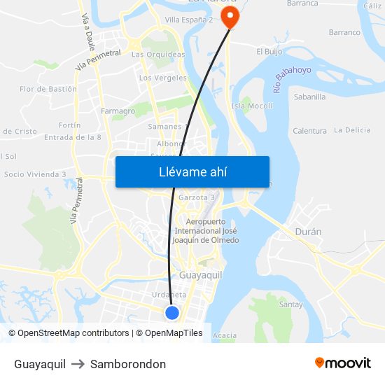 Guayaquil to Samborondon map