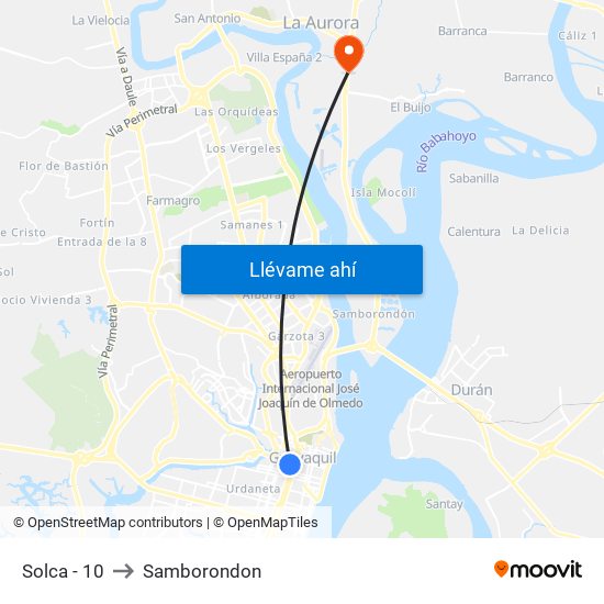 Solca - 10 to Samborondon map