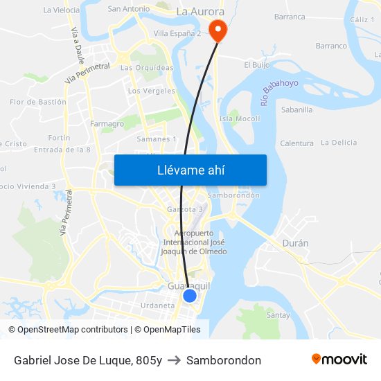 Gabriel Jose De Luque, 805y to Samborondon map