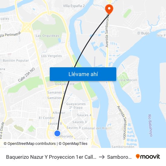 Baquerizo Nazur   Y  Proyeccion 1er Callejon 18 NE to Samborondon map
