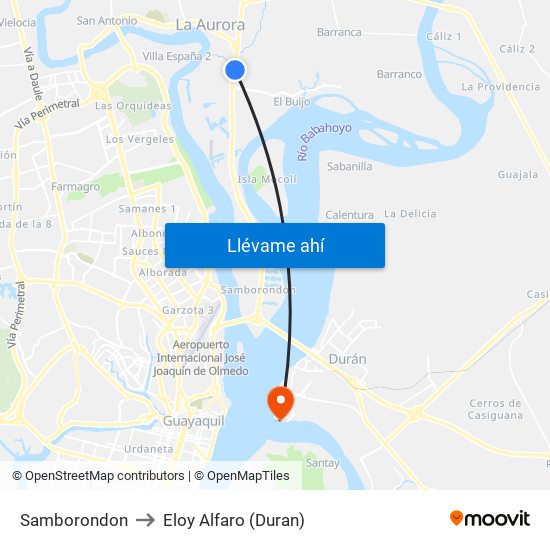 Samborondon to Eloy Alfaro (Duran) map