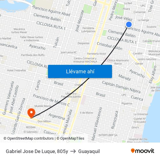 Gabriel Jose De Luque, 805y to Guayaquil map