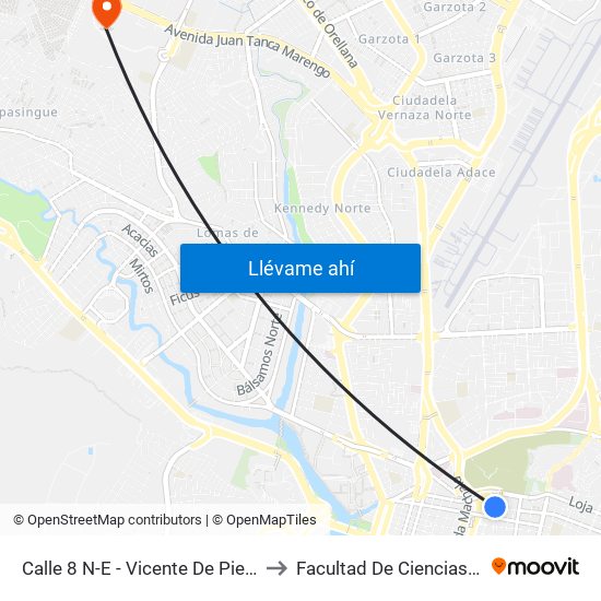 Calle 8 N-E - Vicente De Piedrahita Carbo, 610 to Facultad De Ciencias Naturales (Ug) map