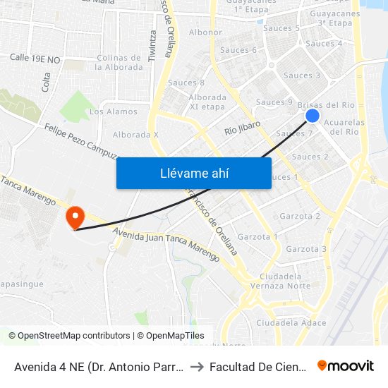 Avenida 4 NE (Dr. Antonio Parra Velasco) Y 4to Callejon 16a to Facultad De Ciencias Naturales (Ug) map