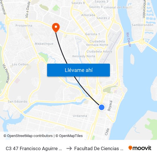 C3 47 Francisco Aguirre Y Avenida Quito to Facultad De Ciencias Naturales (Ug) map