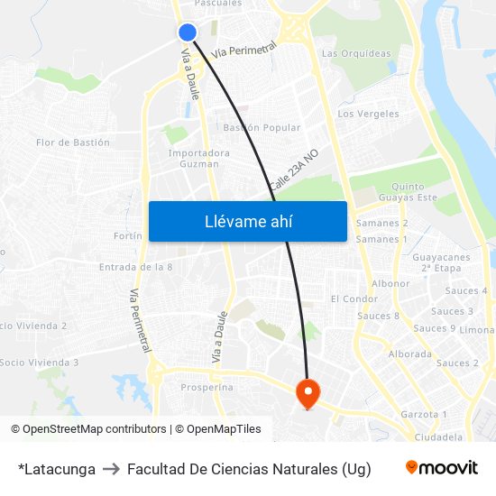 *Latacunga to Facultad De Ciencias Naturales (Ug) map