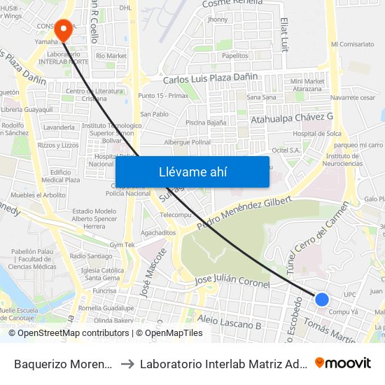 Baquerizo Moreno Y Loja to Laboratorio Interlab Matriz Administrativa map