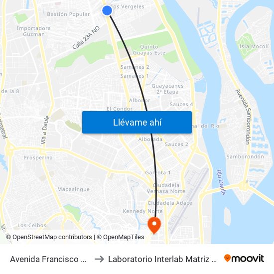 Avenida Francisco De Orellana to Laboratorio Interlab Matriz Administrativa map