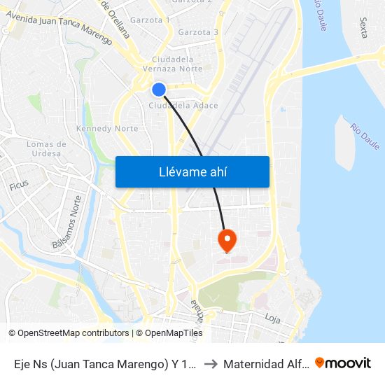 Eje Ns (Juan Tanca Marengo) Y 1er Callejon 13 NE (Calle Primera) to Maternidad Alfredo G. Paulson map