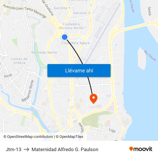 Jtm-13 to Maternidad Alfredo G. Paulson map