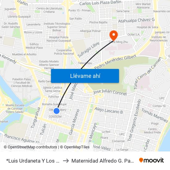 *Luis Urdaneta Y Los Rios to Maternidad Alfredo G. Paulson map