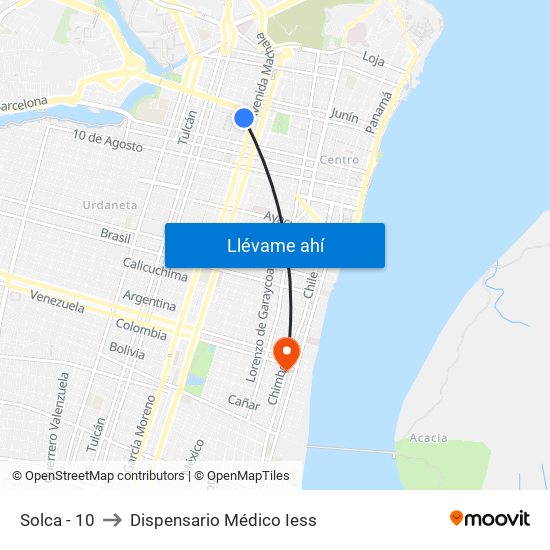Solca - 10 to Dispensario Médico Iess map