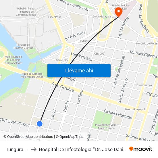 Tungurahua, 817 to Hospital De Infectología ""Dr. Jose Daniel Rodriguez Maridueña"" map