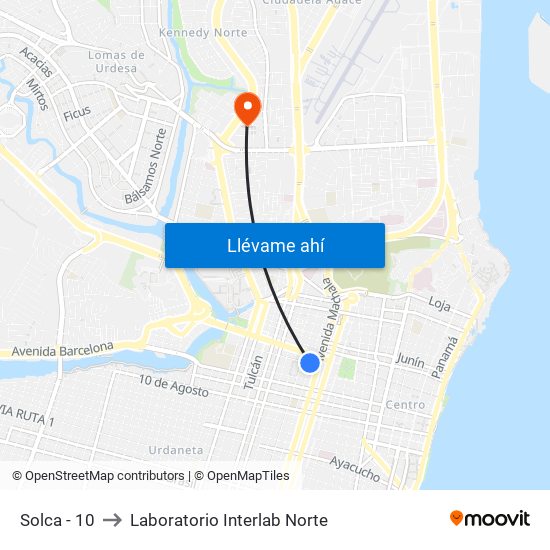 Solca - 10 to Laboratorio Interlab Norte map