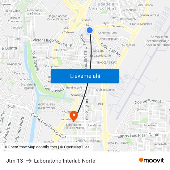 Jtm-13 to Laboratorio Interlab Norte map