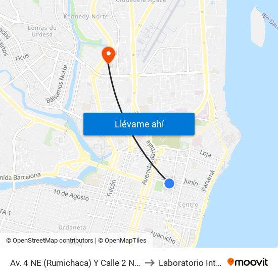 Av. 4 NE (Rumichaca)  Y Calle 2 NE  (Victor M. Rendon) to Laboratorio Interlab Norte map