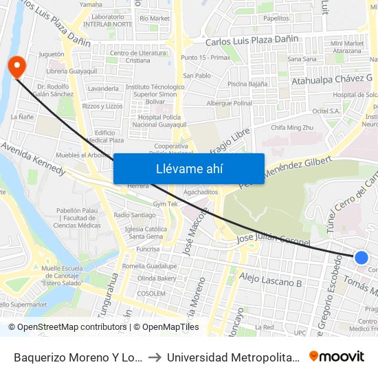 Baquerizo Moreno Y Loja to Universidad Metropolitana map