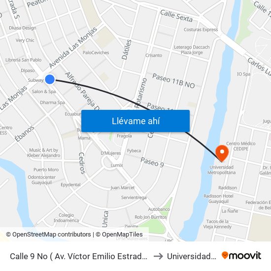 Calle 9 No ( Av. Víctor Emilio Estrada Y Av. Las Monjas (Bco. Del Pacifico) to Universidad Metropolitana map