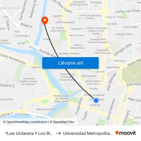 *Luis Urdaneta Y Los Rios to Universidad Metropolitana map