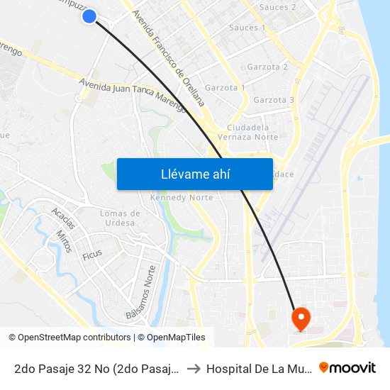 2do Pasaje 32 No (2do Pasaje 32) Y Calle 18j No (Felipe Pezo) to Hospital De La Mujer Alfredo G. Paulson map