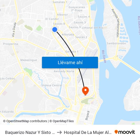 Baquerizo Nazur Y Sixto Bernal (Av. 1 Ne) to Hospital De La Mujer Alfredo G. Paulson map