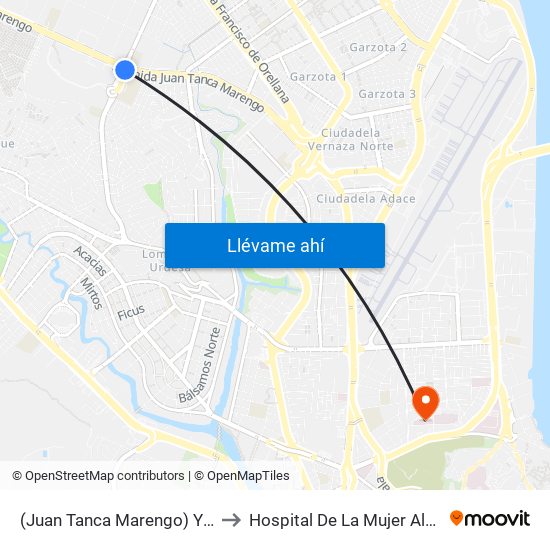 (Juan Tanca Marengo) Y (Av. Las Aguas) to Hospital De La Mujer Alfredo G. Paulson map