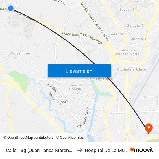 Calle 18g (Juan Tanca Marengo) Y Av 38c No (Av. Gomez Gault) to Hospital De La Mujer Alfredo G. Paulson map