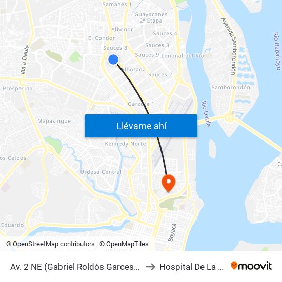 Av. 2 NE (Gabriel Roldós Garces) Y Calle 19 NE (Ing. Rodolfo Baquerizo Nazur) to Hospital De La Mujer Alfredo G. Paulson map