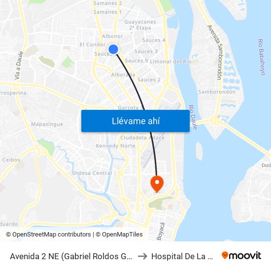Avenida 2 NE (Gabriel Roldos Garces) Y Avenida 3 NE (Isidro Ayora Cuev)A to Hospital De La Mujer Alfredo G. Paulson map