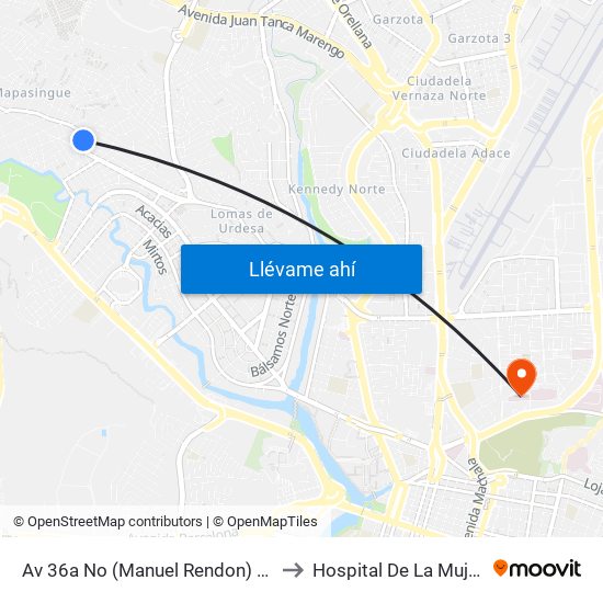 Av 36a No (Manuel Rendon) Y 3er Callejon 12a (3er Cj. 12a to Hospital De La Mujer Alfredo G. Paulson map