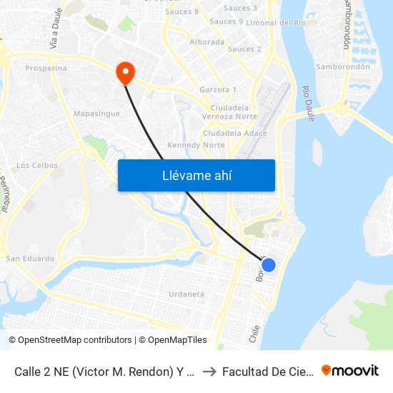 Calle 2 NE (Victor M. Rendon)  Y Av. 8 NE  (Baquerizo Moreno) to Facultad De Ciencias Naturales map