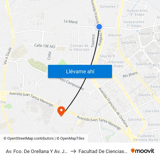 Av. Fco. De Orellana  Y  Av. José Tamayo to Facultad De Ciencias Naturales map