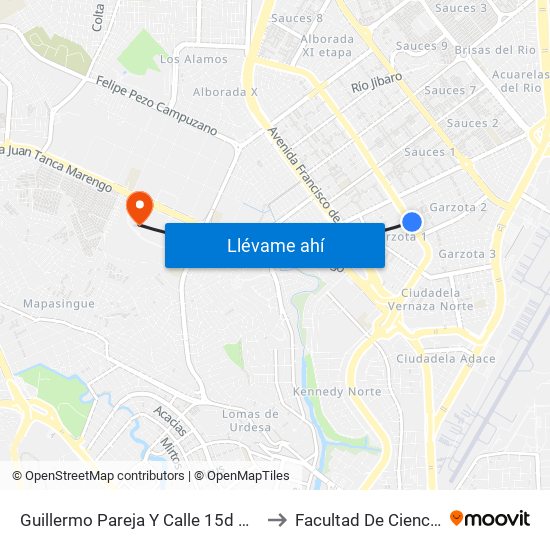 Guillermo Pareja Y  Calle 15d NE (Alejandro Idrovo) to Facultad De Ciencias Naturales map