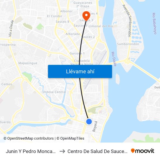 Junin Y Pedro Moncayo) to Centro De Salud De Sauces 3 map