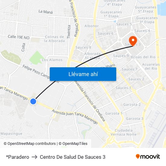 *Paradero to Centro De Salud De Sauces 3 map