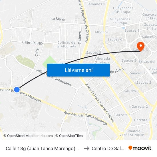 Calle 18g (Juan Tanca Marengo) Y Av 38c No (Av. Gomez Gault) to Centro De Salud De Sauces 3 map