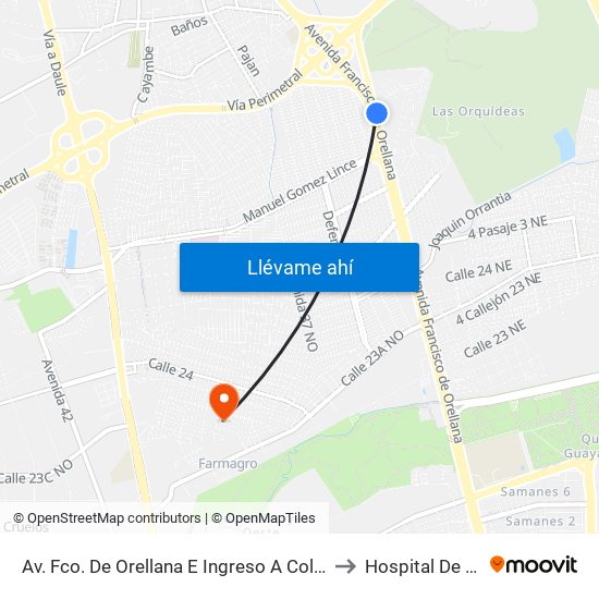 Av. Fco. De Orellana  E Ingreso A Colinas Del Maestro to Hospital De Bastión map