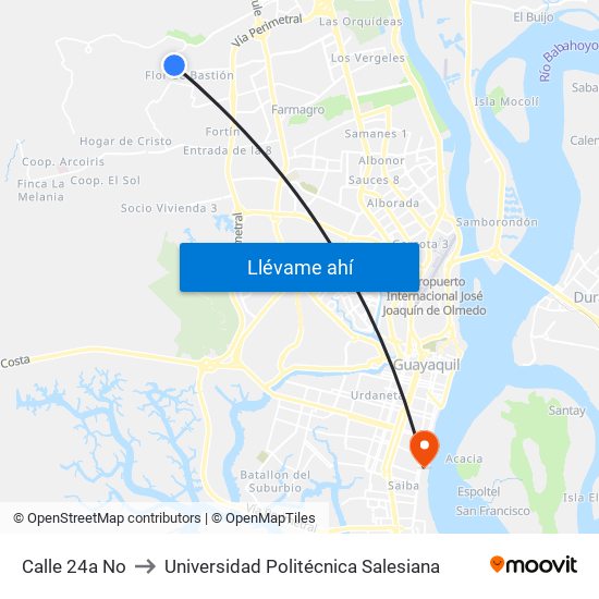 Calle 24a No to Universidad Politécnica Salesiana map