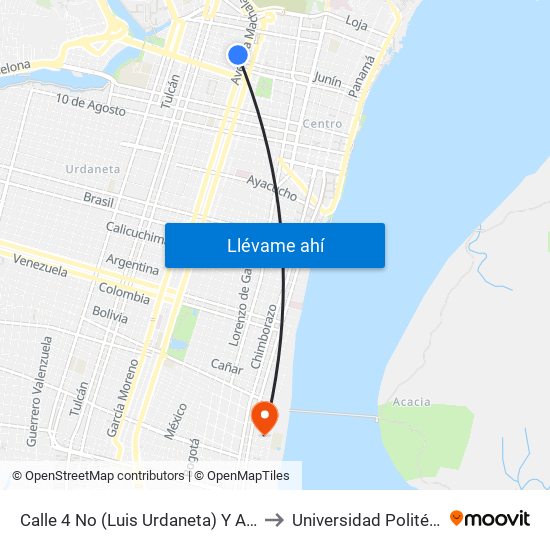 Calle 4 No (Luis Urdaneta) Y  Avenida 2 No (Antepara) to Universidad Politécnica Salesiana map