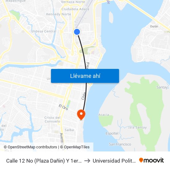 Calle 12 No (Plaza Dañin) Y 1er Pasaje 1 NE (Angel Flores) to Universidad Politécnica Salesiana map