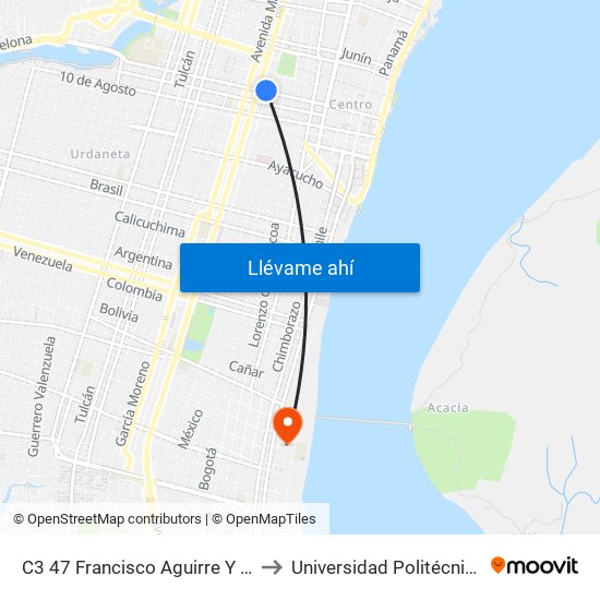 C3 47 Francisco Aguirre Y Avenida Quito to Universidad Politécnica Salesiana map
