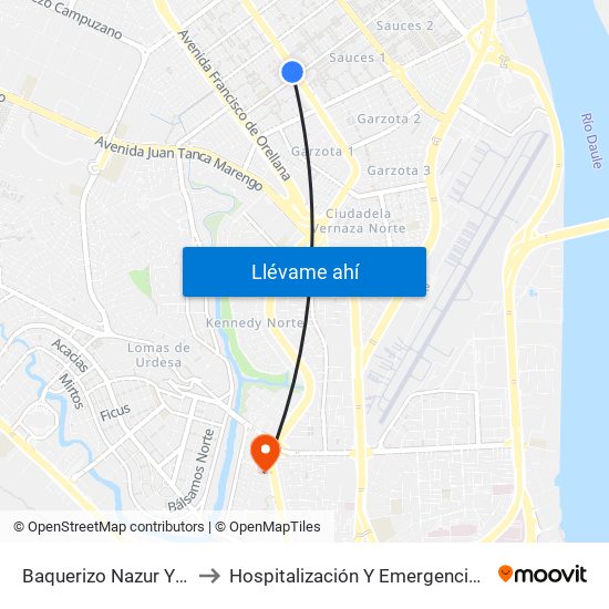 Baquerizo Nazur  Y  Jose Maria Roura to Hospitalización Y Emergencia | Hospital Clínica Kennedy map