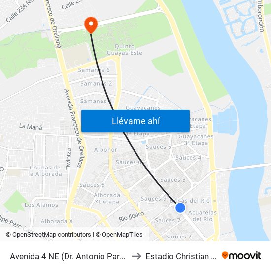 Avenida 4 NE (Dr. Antonio Parra Velasco) Y 4to Callejon 16a to Estadio Christian Benítez Betancourt map