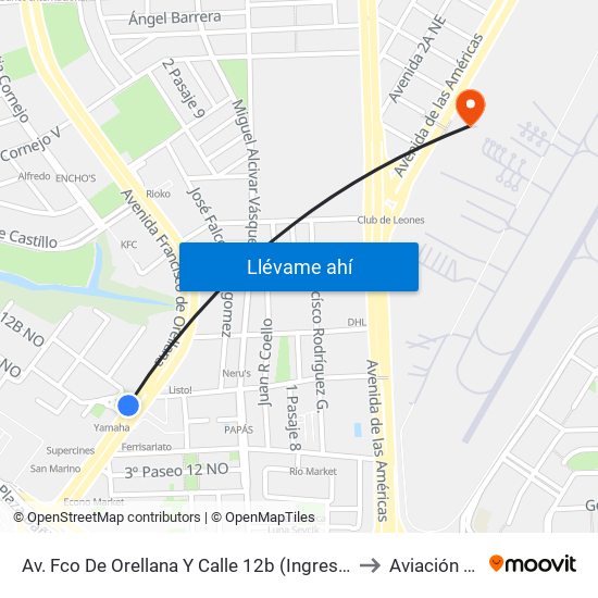 Av. Fco De Orellana  Y  Calle 12b (Ingreso Urb. Garzas) to Aviación Naval map