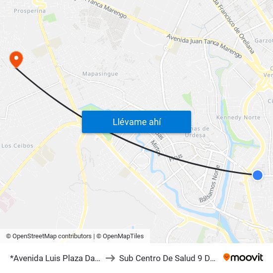 *Avenida Luis Plaza Dañin, 13 to Sub Centro De Salud 9 De Enero map