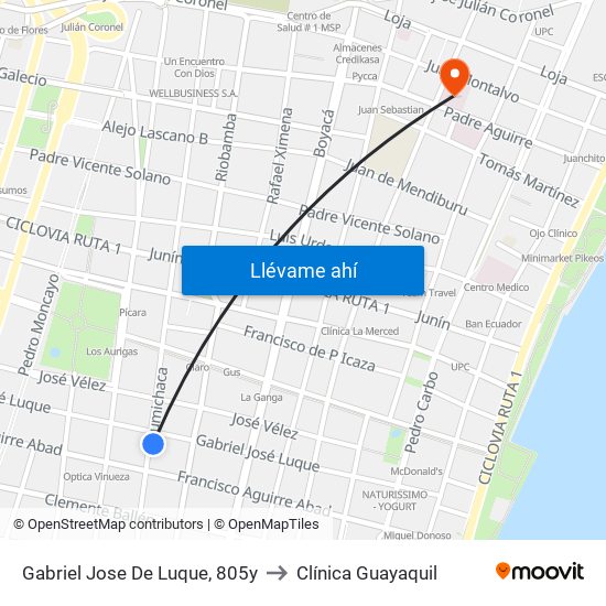 Gabriel Jose De Luque, 805y to Clínica Guayaquil map