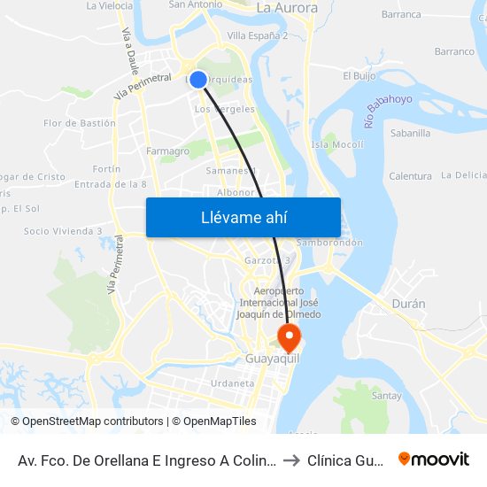 Av. Fco. De Orellana  E Ingreso A Colinas Del Maestro to Clínica Guayaquil map