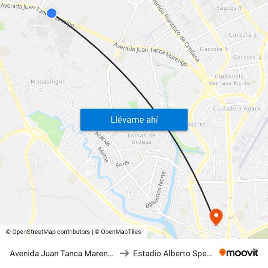 Avenida Juan Tanca Marengo, 1 to Estadio Alberto Spencer map